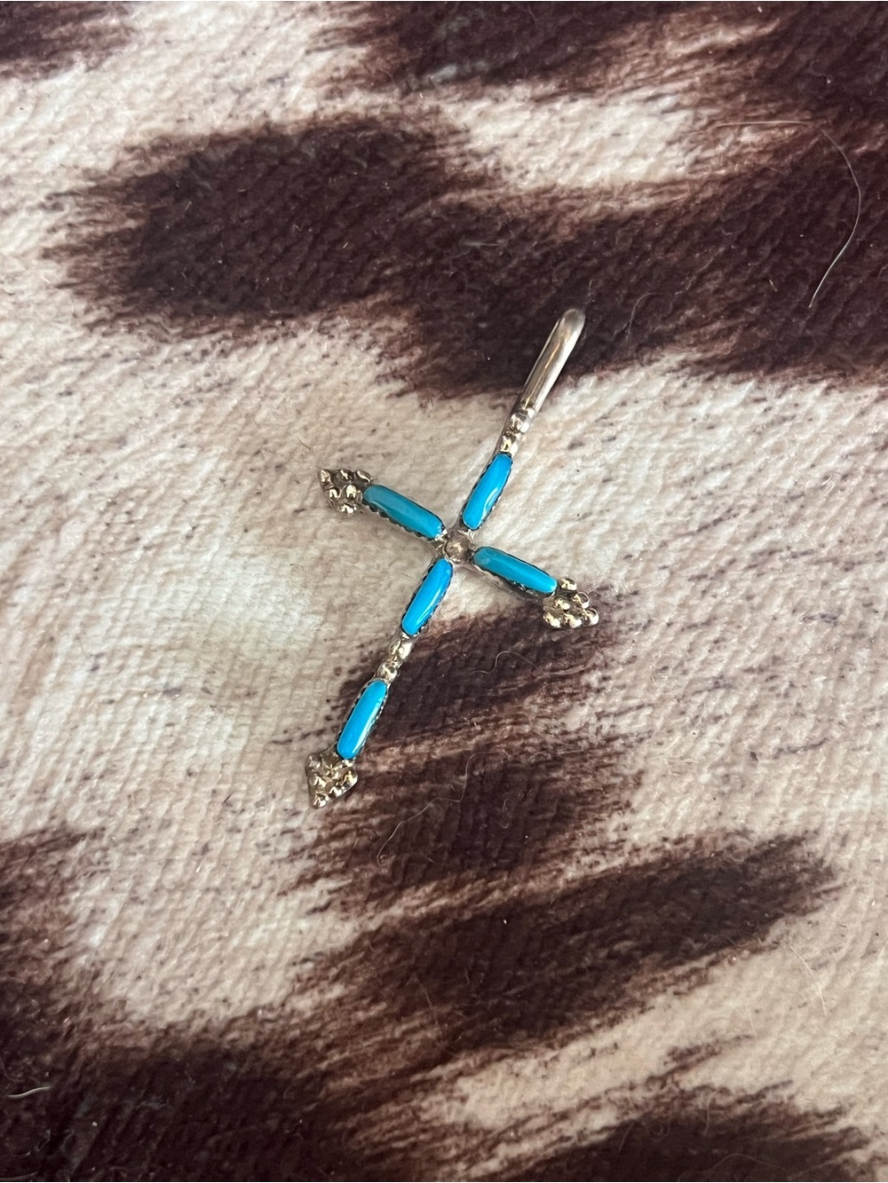 Vintage Zuni Needlepoint Turquoise Cross Pendant